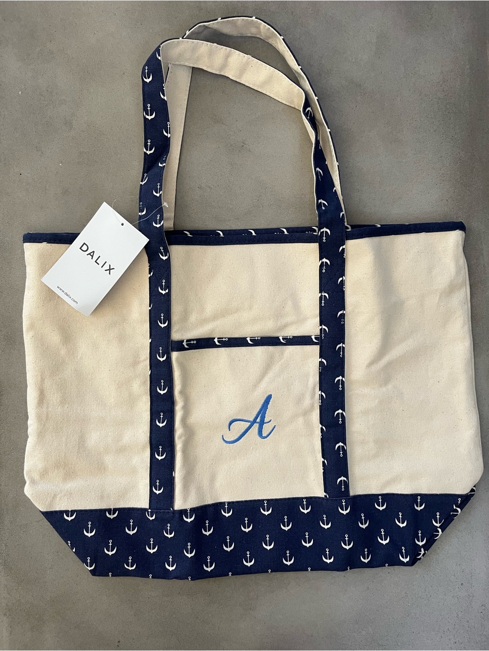 Large Canvas Tote Bag Anchor Nautical Monogram Letter “A” Zippered Beach Travel